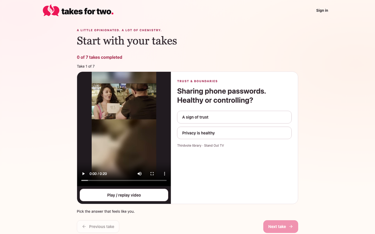 Takes for Two site preview